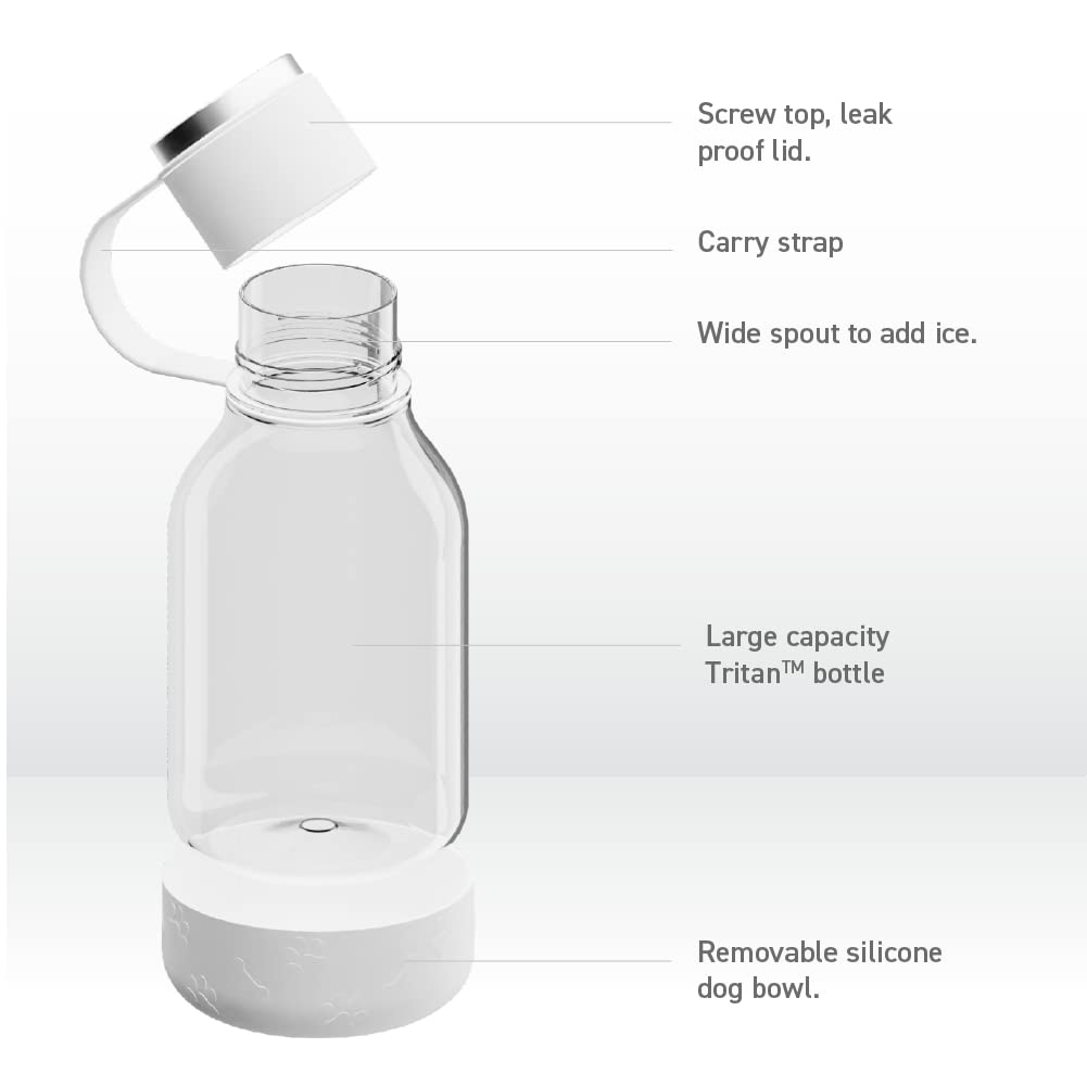 Asobu Tritan Water Bottle With Dog Bowl Attached 50 Ounces (White)
