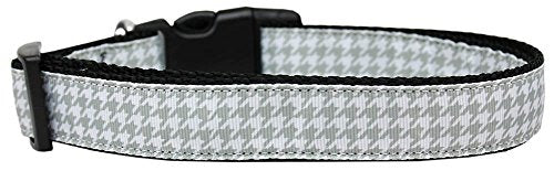 Pet Dog & Cat Nylon Collar or Leash, &quot;Houndstooth Grey&quot; XL Collar