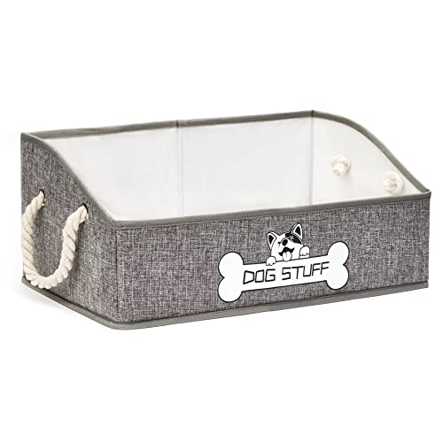 Thankspaw Dog Toy Box, Large Dog Toys Storage with Handle, Collapsible Dog Toy Bin, Fabric Trapezoid Basket Chest Organizer, Per