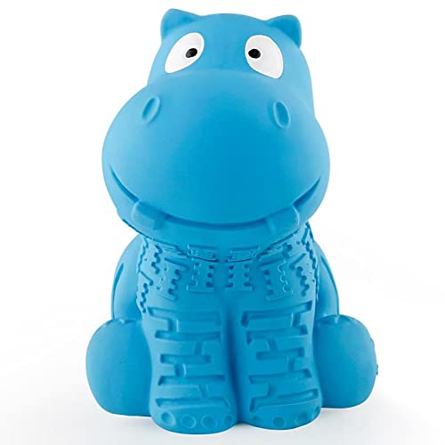 Petizer Indestructible Squeaky Dog Toys For Aggressive Chewers, Durable Tough Latex Toys For Heavy Chewers, Natural Rubber Toys For Small/Medium/Large Dogs, Blue Hippo