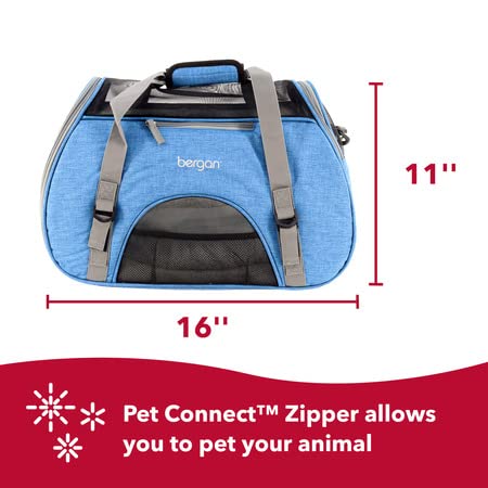 Coastal Pet Bergan Comfort Carrier - Safe And Comfortable For Dog & Cat Travel - Airline Friendly Soft And Breathable Carrier For Pet Owners - Heather Bermuda, 16' X 8' X 11'