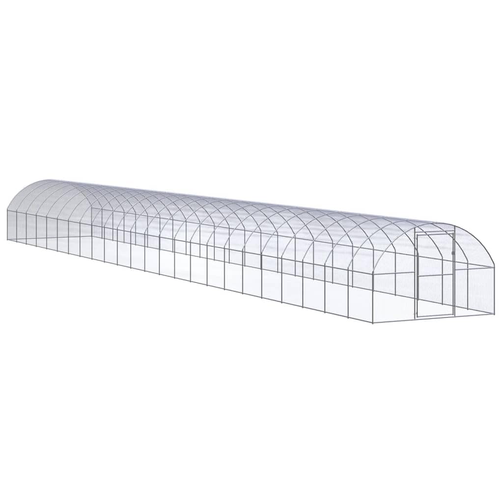 vidaXL Galvanized Chicken Coop 9.8X78.7X6.6 ft Outdoor Poultry House with Steel Construction for Backyard Use Without Roof Coops