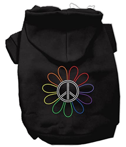 Mirage Pet Products Rhinestone Rainbow Flower Peace Sign Hoodie, Size 12, Pink