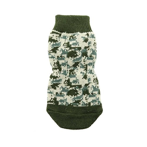Doggie Design Non-Skid Dog Socks (Green Camo, L)