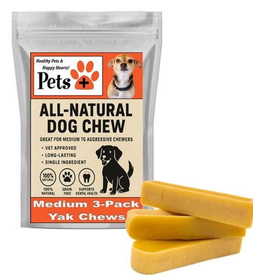 Pets Plus Himalayan Yak Chews for Dogs - 6 Inch, Medium Size, 8oz, 3-Pack - Long-Lasting Natural Dog Chews, Grain-Free, Odorless