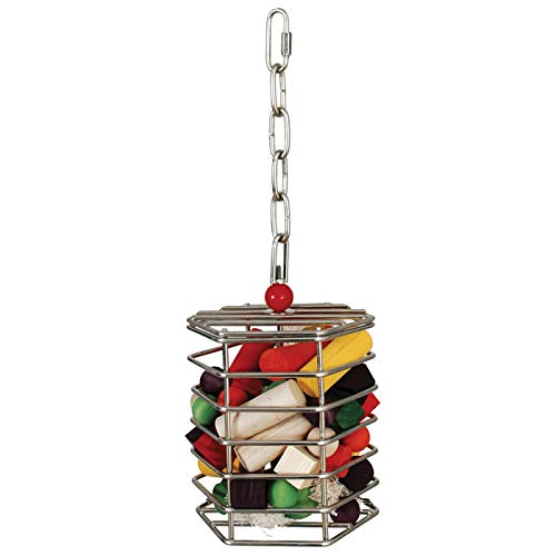 Featherland Paradise | Stainless Steel Baffle Cage | Hanging Foraging Toy Feeder for Medium to Large Birds | Large