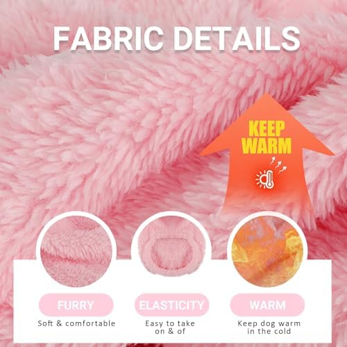 Dog Sweater Hoodie Fleece Warm Fuzzy Velvet Sweaters Winter Clothes For Small Dogs Girl Boy (Pink, Medium)