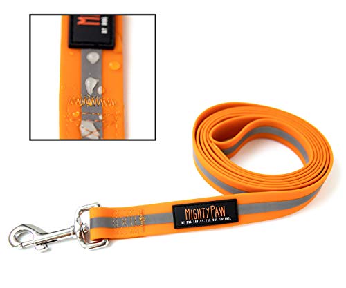 Mighty Paw Waterproof Dog Leash - Smell-Proof Pet Lead Against Dog Foot Smell - Ideal Nylon Reflective Dog Leash For Swimming - Camping - Hiking - Reflective Safety Stripe - 6 Foot Leash - Orange