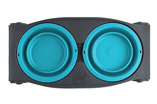 Dexas Popware for Pets Adjustable Height Double Pet Feeder, Gray/Blue, (PW120432312)