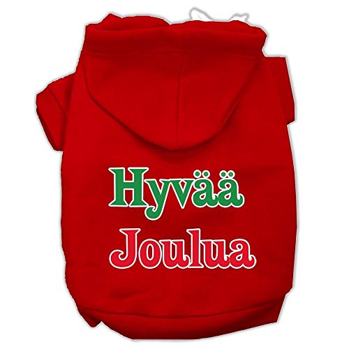 Pet Dog & Cat Hoodie Screen Printed, Hyvaa Joulua Red XL (14-20 lbs.)