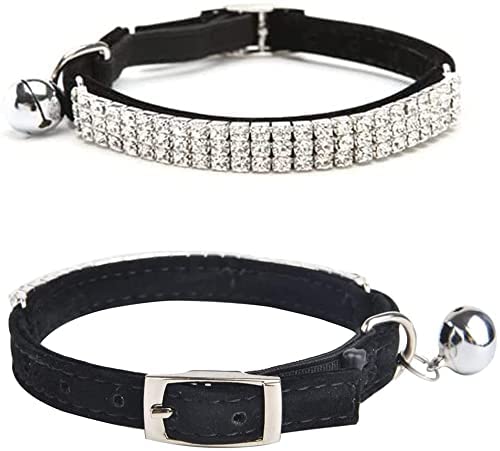 Chukchi Soft Velvet Safe Cat Adjustable Collar Bling Diamante With Bells,11 Inch For Small Dogs And Cats (Black)