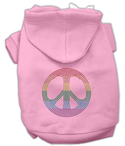 Mirage Pet Products Rhinestone Rainbow Peace Sign Hoodies, Size 14, Pink