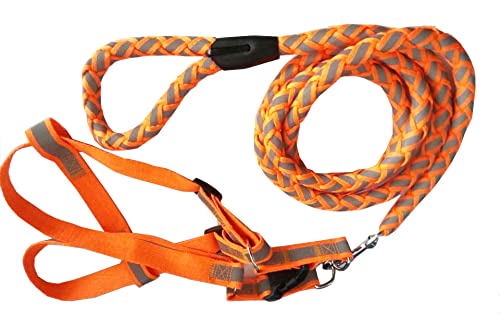Pet Life  Durable 3M Reflective 2-in-1 Extra Long Pet Leash and Adjustable Dog Harness - Features Thick-Grade Interlocked Reflec