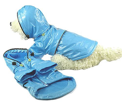 Pet Life ® Baby Blue Pvc Dog Raincoat - Reflective And Waterproof Dog Coat With Reversible Polar Fleece - Adjustable Pet Raincoat Dog Jacket On All 4 Sleeves With Removable Hood