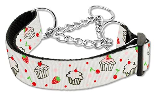 Mirage Pet Products Cupcakes Nylon Ribbon Martingale Collar for Pets, Medium, White