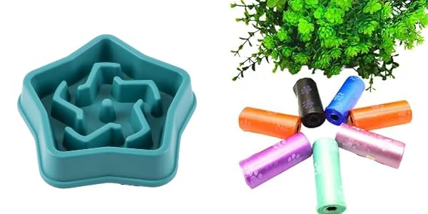 Urban Pet Gallery Pet Feeding Bowls For Dogs And Cats, Durable NonSlip Feeding Bowl, Star Design (Green) And Pet Waste Trash Ba