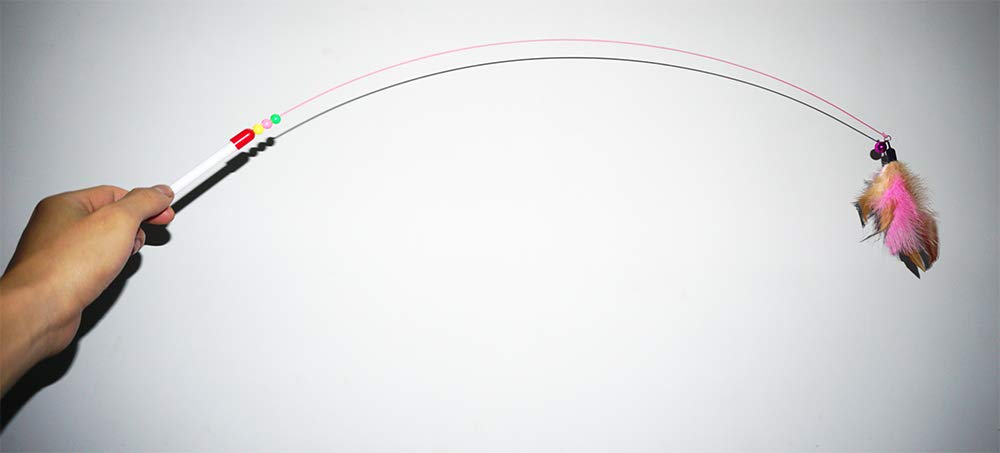 Cat Feather Toy, Cat Toys Wand, Bundle Of 5 Pack Interactive Pet Cat Kitten Chaser Teaser Wire Wand With Bell Beads For Cat Exer