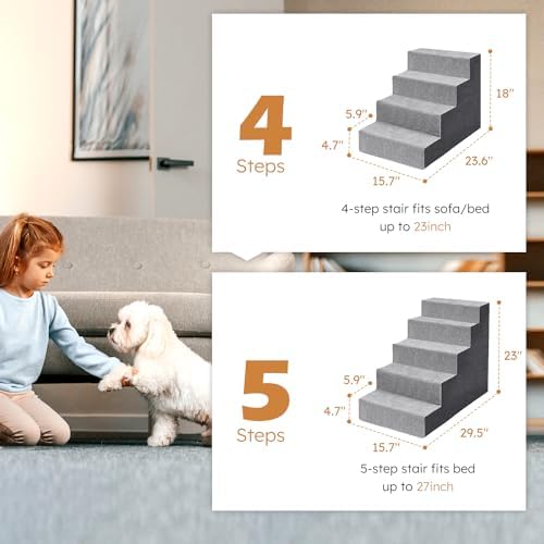Heeyoo Dog Stairs For Small Dogs,5-Step Dog Steps For High Bed And Couch, High-Density Foam Pet Steps With Supporting Board, Non