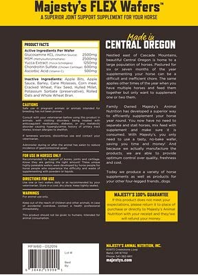 Majestys Flex Wafers - Superior Horse / Equine Joint Support Supplement - Glucosamine, MSM, Chondroitin, Yucca, Vitamin C - 30