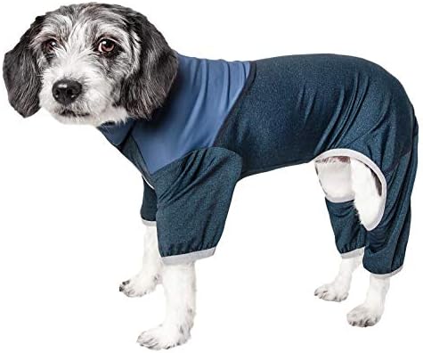 Pet Life  Active Embarker Heathered Performance 4Way Stretch Twotoned Full Body Warm Up, Teal / Navy  Medium