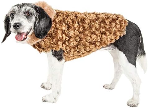 Pet Life  Luxe Furpaw Shaggy Elegant Designer Dog Coat Jacket, Coffee Brown And White  Large