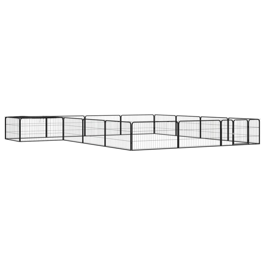 vidaXL 16 Panel Outdoor Dog Playpen Black 157.5X157.5In Powder Coated Steel Pet Exercise with Locking Door Puppy Fence Kennel Ru