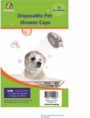 Cozyears Disposable Pet Shower Caps, Shower, Raining, Swimming, Dogs, 12 Caps In A Pack (Large)