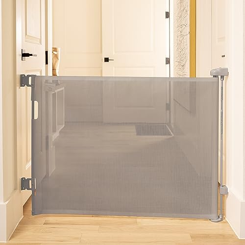 Cumbor Baby Gate Retractable Gates for Stairs, Mesh Dog Gate for The House, Wide Pet Gate 33'' Tall, Extends to 55'' Wide, Long 