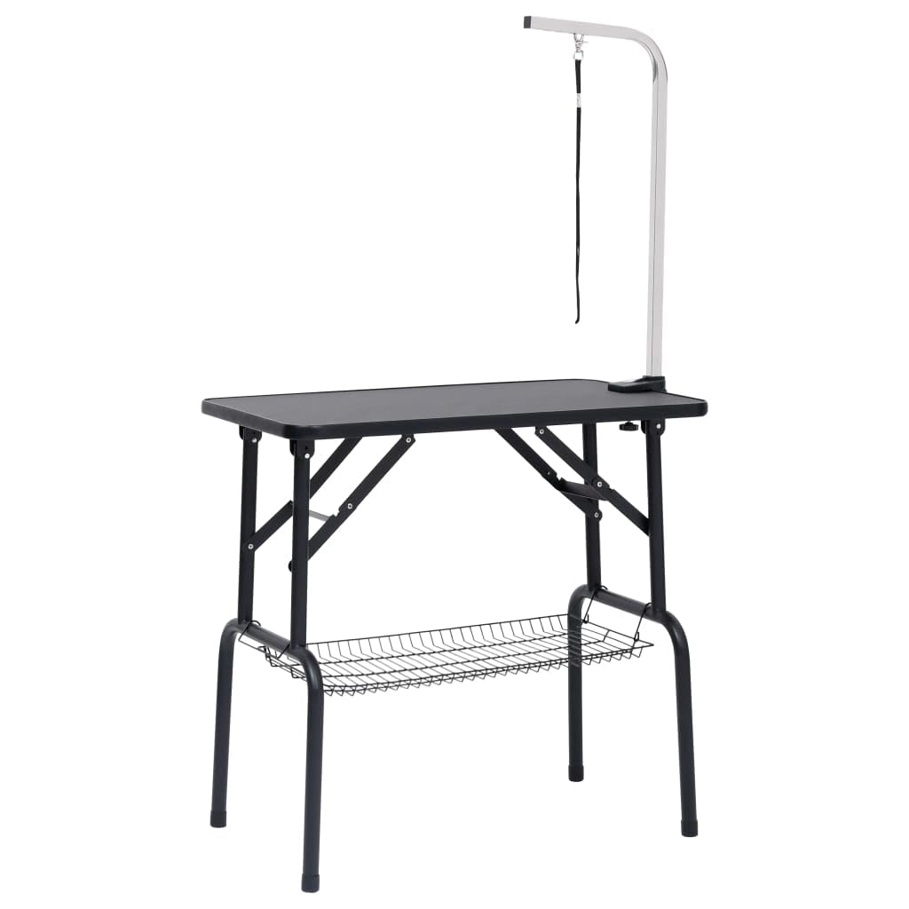 vidaXL Adjustable Pet Grooming Table with Steel Arm - Foldable, Sturdy Design, Under Table Basket for Storage, Non-Slip Surface, Safely Rounded Corners - Size: 31.9" x 19.1"
