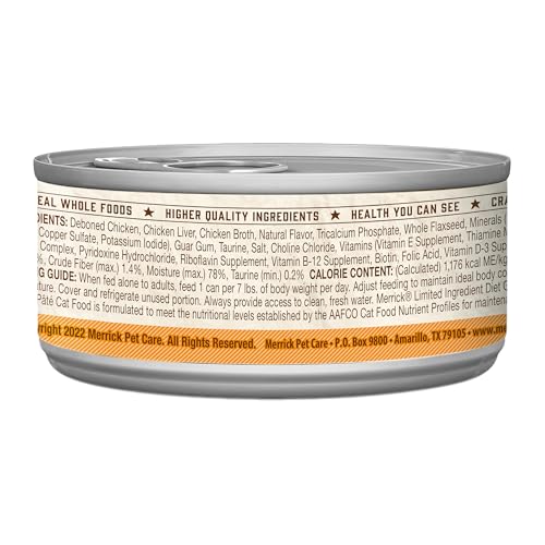Merrick Limited Ingredient Diet Premium Grain Free And Natural Canned Pate Wet Cat Food, Chicken Recipe - (Pack of 24) 5 oz. Can