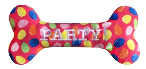 Huxley & Kent For Dogs - Party Time Pink Bone (Large) - Birthday Power Plush Dog Toy With Squeaker - Funny & Cute Dog Toy - H&K 