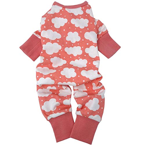 DOGGIE DESIGN CuddlePup Dog Pajamas - Fluffy Clouds (Small, Coral)