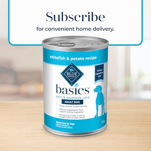 Blue Buffalo Basics Grain-Free Adult Wet Dog Food, Skin & Stomach Care, Limited Ingredient Diet, Whitefish Recipe, 12.5-oz. Can,