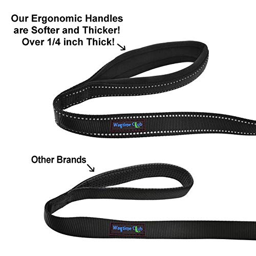 Wagtime Club Soft &Thick Dual Handle 6Ft Dog Leash, Premium Nylon Double Padded Handles For Medium, Large Or Xlarge Dog (Reflective Black)