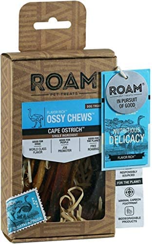 Roam Pet Treats Ossy Chews Dog Treats, Single Sourced Novel Proteins Long Lasting Chews Made From Ostrich For Dogs