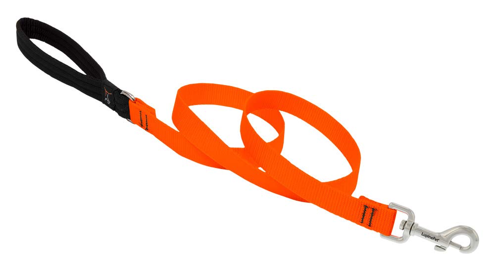 Dog Leash By Lupine In 3/4' Wide Blaze Orange 4-Foot Long With Padded Handle