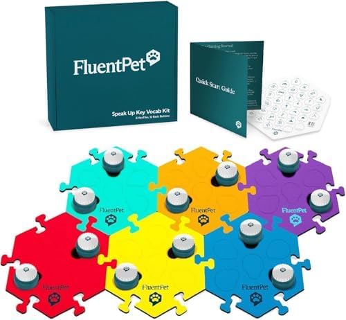 Fluentpet Speak Up! Key Vocab Kit With Clearer Upward-Facing Sound - 12 Recordable Buttons W/Pre-Installed Batteries, 6 Hextile 