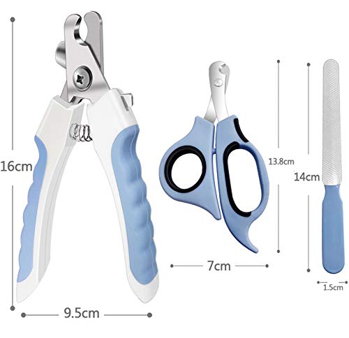 Ldjzon Pet Nail Clippers And Trimmers Set Safety Guard To Avoid Over Cutting Razor Sharp Blades Grooming Tool For All Small Large Dog Cat Blue
