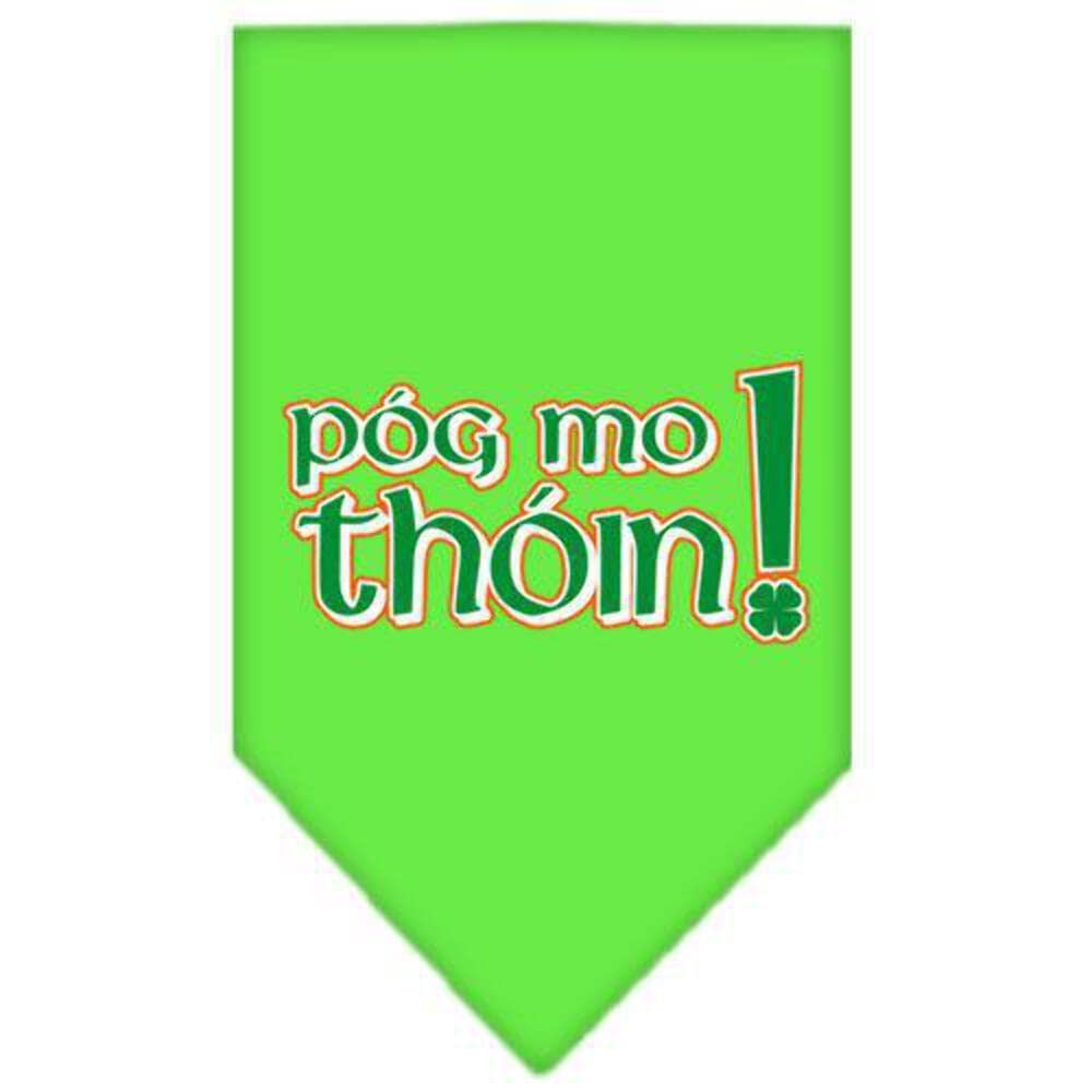 Pet and Dog Bandana Screen Printed, &quot;Pog Mo Thoin&quot; Lime Green Small