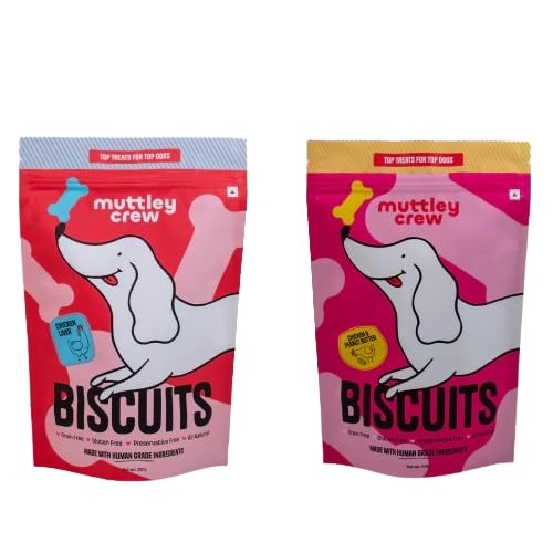 Muttley Crew Chicken Liver Biscuits + Chicken & Peanut Butter Biscuits Combo | Healthy Dog Treats | ProteinRich, GrainFree, Na