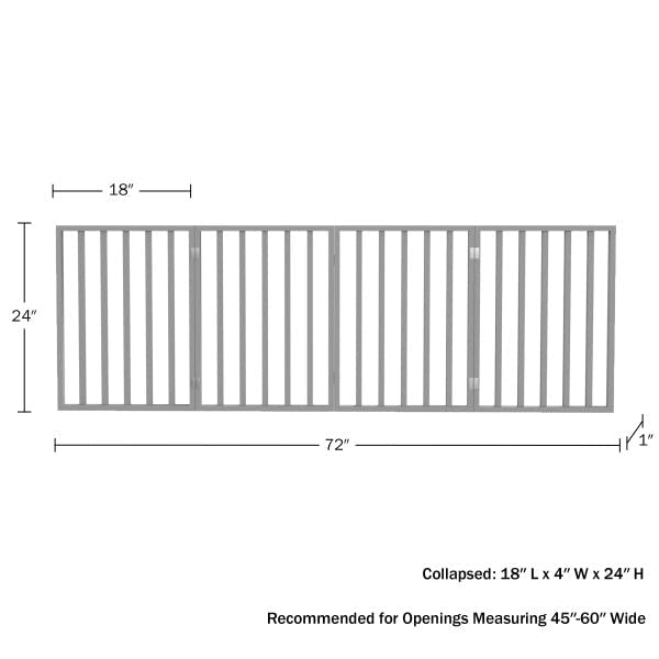 Pet Gate - 4-Panel Indoor Foldable Dog Fence For Stairs, Hallways, Or Doorways - 72X24-Inch Retractable Wood Freestanding Dog Gates By Petmaker (Gray)