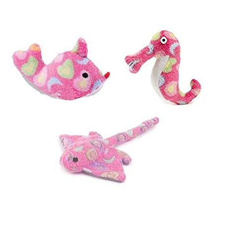 Zanies Sea Charmers Dog Toys Ocean Creature Squeak Toy Seahorse Fish Stingray Sets Too (Blue Set Of All 3 Toys)