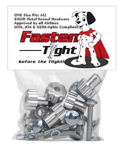 Fasten Tight Kennel Hardware - Silver 12 Pack (12 Pairs Of Nuts Bolts) Pet Carrier Metal Replacement Fasteners