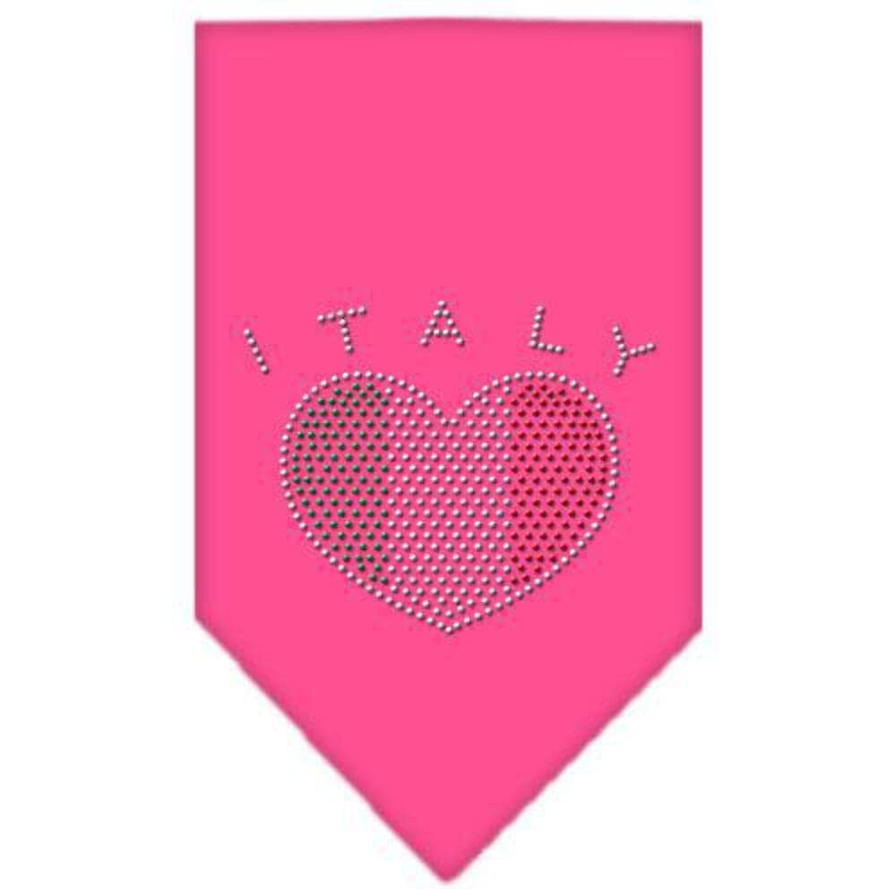 Pet and Dog Bandana Rhinestone, Italy Heart Bright Pink Large