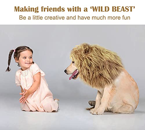Onmygogo Lion Mane Wig For Dogs With Ears, Funny Pet Costumes For Halloween Christmas (Size M, Yellow)