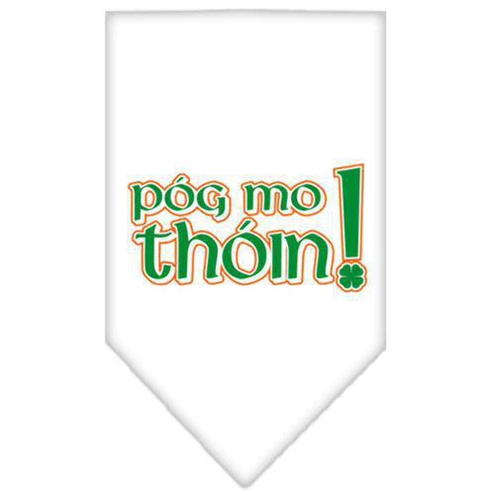 Pet and Dog Bandana Screen Printed, &quot;Pog Mo Thoin&quot; White Large