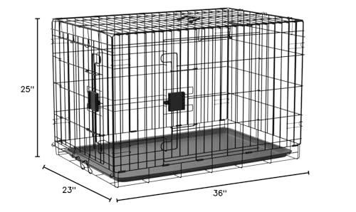 Amazon Basics Durable, Foldable Metal Wire Dog Crate With Tray, Double Door, 36 X 23 X 25 In, Black