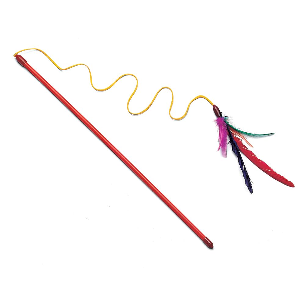 SPOT Feather Dangler Teaser Wand | Cat Wand Toys with Feathers | Elastic String | Interactive Cat Toy | 18 Wand | by Ethical Pe