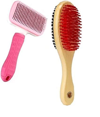 Pet Believe Combo Of Slicker Pet Grooming Brush For Dogs & Cats For Dogs (Buy 1 Get 1 Free) With 2 In1 Free Wooden Comb Brush (P