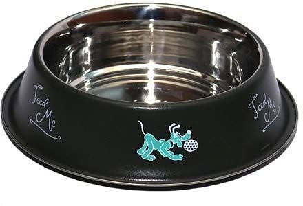D&C Paws Pet Round Stainless Steel Pet Bowl (900 Ml Black) Diameter 25Cm (Pack Of One) Round Stainless Steel Pet Bowl 005